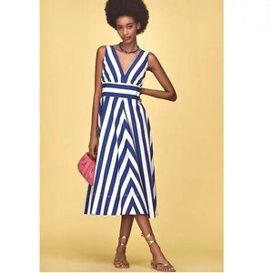 NWT Anthro Fit & Flare V-Neck Sleeveless Stripe Midi Dress M